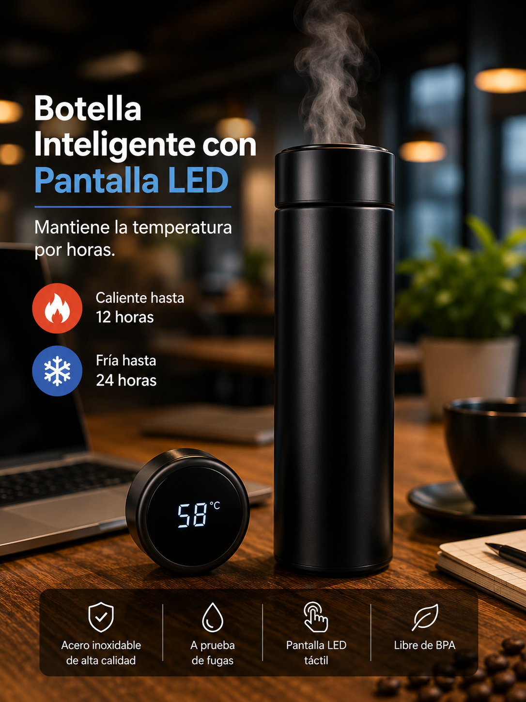 Botella Inteligente con Pantalla LED